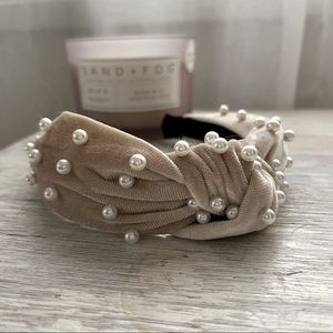 Jcrew dusty rose velvet and pearl headband - one size